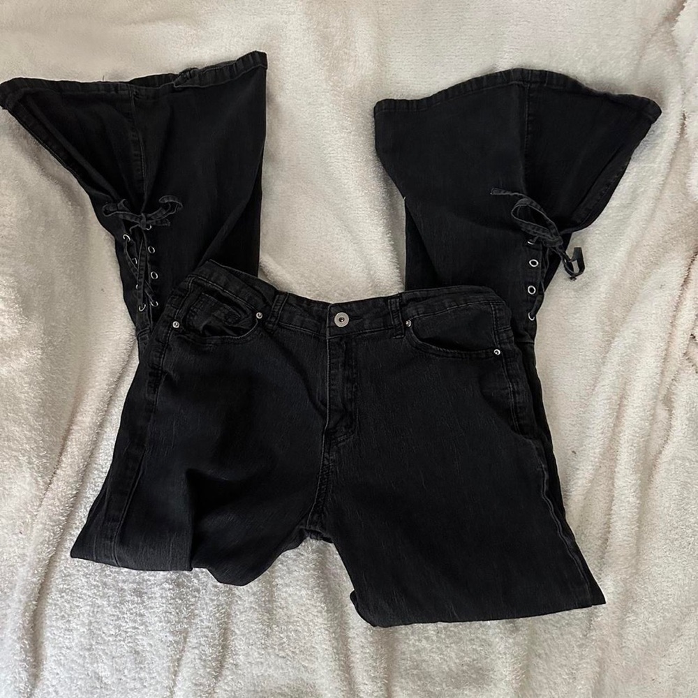 Flared lace up jeans